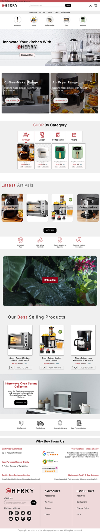 Cherry: An ecommerce kitchen accessories selling web design. branding ecommerce homepage design homepage ui landing page design landing page ui ui ui ux design web design web ui