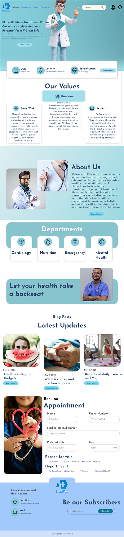 Flexwell: An online health and fitness web landing page design. adobe xd figma health web design health website landing page design landing page ui ui ui ux design web design