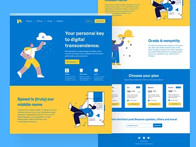Cloud Website Landing Page blue cloud design doodle fast figma five landing page minimal photoshop saas storage ui web design yellow