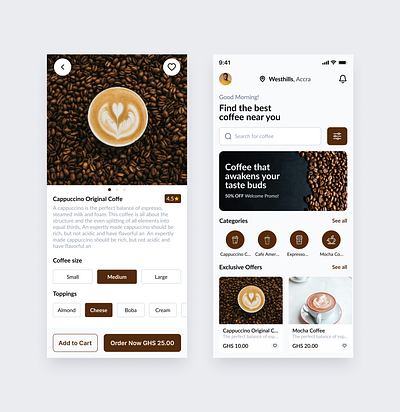 Coffee Shop UI Design application design figma mobile app presentation ui ui design user experience user interface ux