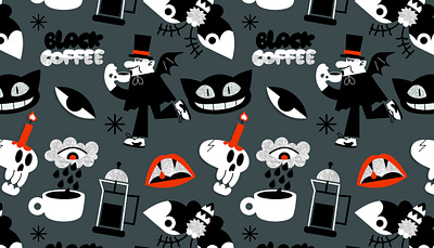 Exhausted Vampire 2d art beverages cartoon cat characterdesign coffee design doodle food illustration kawaii retro vampire vectorart whimsical