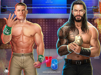 WWE Never Give Up: John Cena and Roman Reigns Slot Theme Artwork 2d artwork animation design game characters game development illustration john cena slot theme john cena vs roman reigns slot ui