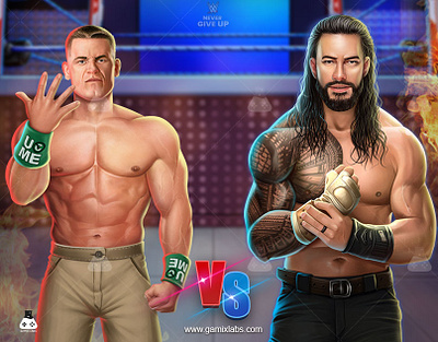 WWE Never Give Up: John Cena and Roman Reigns Slot Theme Artwork 2d artwork animation design game characters game development illustration john cena slot theme john cena vs roman reigns slot ui