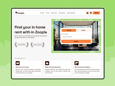 Zoopla: Website design, UX UI Design, Hero section design branding green hero design logo real estate design real estate logo real estate web design rental app ux ui design web design website design