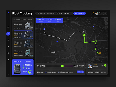 Logistat - Managing a Fleet of Trucks dashboard design driver fleet interface managing map mobile monitoring point road route tracking truck ui ux volvo web webdesign