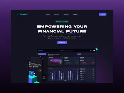 FinanCO - Fintech Landing Page Design banking dashboard finance finance dashbaord design finance dashboard finance design fintech fintech dashboard fintech design fintech design dashboard fintech saas landing page saas app saas product ui uidesign uiux uiuxdesign