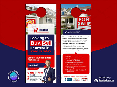 Buy or Sell Real Estate Door Hanger Template Canva buy canva real estate door hanger invest real estate selling door hanger sell