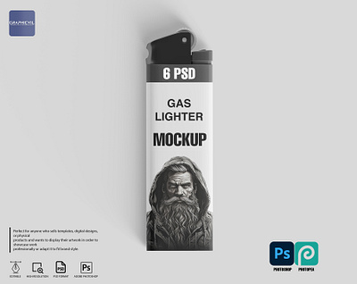 Gas Lighter mockup, Lighter mock-up design, Gas lighter PSD mock lighter box mockup