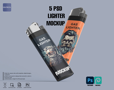Gas Lighter mockup, Lighter mock-up design, Gas lighter PSD mock lighter box mockup