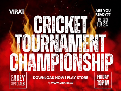 Cricket Tournament: Red Poster 3d animation bold branding bright colorful energetic graphic design instagram instagrampost logo moodboard motion graphics poster red red aesthetic socialmedia ui uiux vigrant