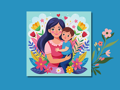 Happy Mother's Day illustration affectionate moment breakfast tray celebration dedication design embrace family freshly baked pastries gratitude handmade decorations illustration joyful love mothers day vector vibrant flowers