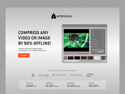 Landing page for media compression app 2 column grid compression greyscale hero section image media microscale nigeria noise filter software design ui ux video web design website