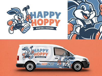 HAPPY HOPPY! A Jackrabbit Mascot Logo Design animation appliance bold branding character gaming graphic design homeservice hvac logo mascot mockup rabbit