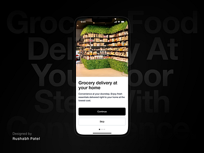 Grocery delivery onboarding page ai branding clean delivery design design system ecommerce figma food grocery minimal mobile app on demand onboarding page screen simple ui uiux