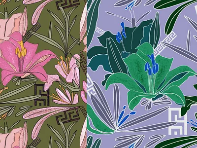 Floral pattern with Greek ornament. floral