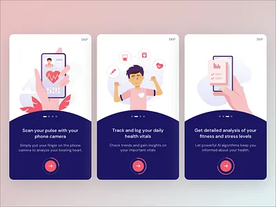 Health Tracking Onboarding design fitness health health analysis health care health tracking heart pulse mobile app mobile ui mockup onboarding ui user experience user interface visual design vitals