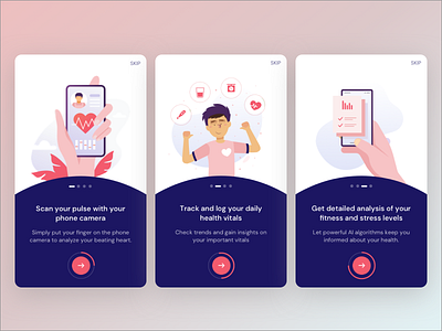 Health Tracking Onboarding design fitness health health analysis health care health tracking heart pulse mobile app mobile ui mockup onboarding ui user experience user interface visual design vitals