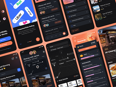 App for Meetup location, Schedule & Rides app booking branding graphic design mobile app mobile app design restaurant booking page rewards page rides page ui ui ux