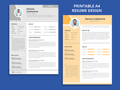 Elegant Minimalist printable A4 Resume Design 3d branding graphic design logo