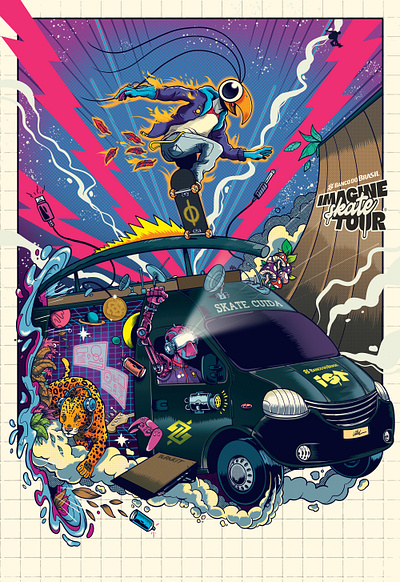 Imagine Skate Tour - Poster 2dillustration animals design graphic design illustration poster