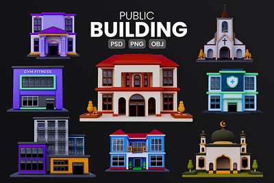 Public Building 3D Icon 3d icon 3d icon pack cityscape