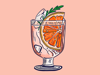 Grapefruit Gin & Tonic beverage branding cocktail digital drink gin gin tonic glass grapefruit graphic design hoot design studio ice illustration jen borror mixed drink packaging retro style texture vintage