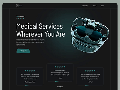 Landing Page for Medical Services 3d animation british crown dark mode healthcare landing page medical services mint motion design premium ui ux website