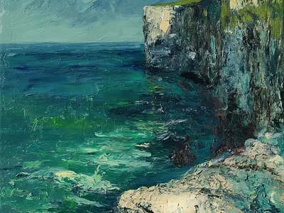 Green water and cliffs cliffs digital art digital artwork digital painting sea water