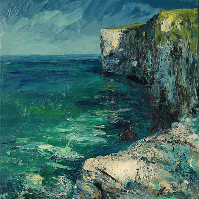 Green water and cliffs cliffs digital art digital artwork digital painting sea water