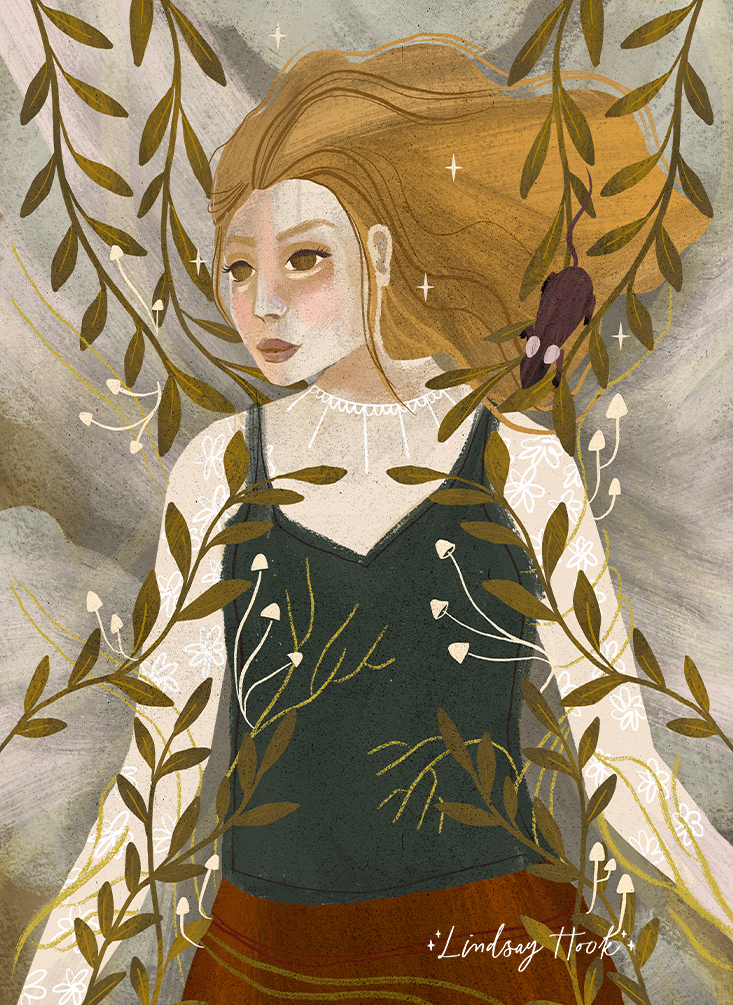 Returning to the Forest botanical character design illustration people illustration storybook texture