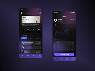 Finance - Mobile App apple banking bankingapp creditcard digitalwallet figma finance financeapp fintech flatui invest investmentapp iphone mobileapp mobileui transactions ui uiux