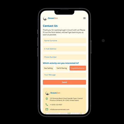OceanZen Contact Use Page case study communication contact contact us dailyui design designthinking graphic design portfolio product design ui ui 028 uidesign uiux uix101 userexperience userinterface ux