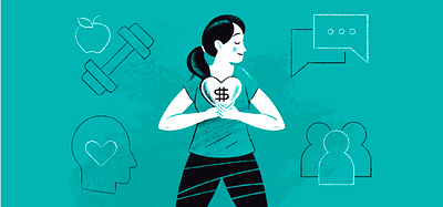 Financial Wholeness Illustration (WeThrive Magazine) childrens finances financial girl health heart icons illustration love magazine money monochrome nebraska peace ponytail security smile texture wholeness woman