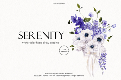 Serenity. Purple watercolor flowers. botanical bow branding design flowers graphic hand draw illustration purple spring very peri violet watercolor