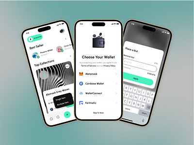 NFT Mobile App UI UX Design crypto design light mode marketplace mobile app nft ui ux web3
