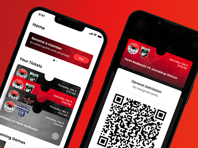 Perth Redbacks app app design augmented reality graphic design ios app logo memberships app qr code red app social media sport app ticketing app tickets ui