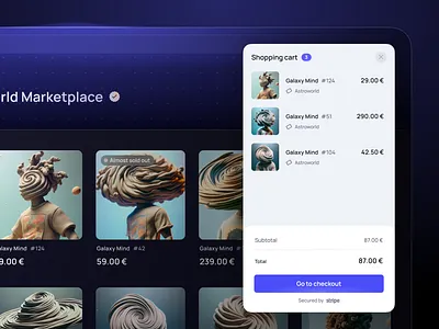 NFT checkout with a hug of skeuomorphic love 🫶 3d blockchain checkout crypto ecommerce nft shop shopping cart skeumorphic stripe ui web app web design