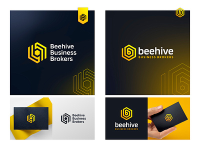 2 concepts for Beehive Business Brokers b bee beehive black broker business broker coin flat geometric gold gradient hexagon hive honey honeycomb letter b logodesign logomark trading yellow