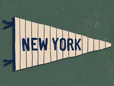 New York Vintage Baseball Pennant baseball blue cream hand drawn illustration lettering new york pennant pin stripes typography vintage