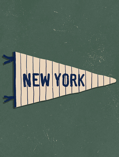 New York Vintage Baseball Pennant baseball blue cream hand drawn illustration lettering new york pennant pin stripes typography vintage