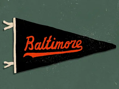 Baltimore Vintage Baseball Pennant baltimore baseball black drawing hand drawn illustration lettering orange pennant sports typography vintage