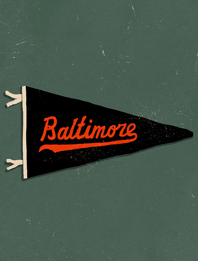 Baltimore Vintage Baseball Pennant baltimore baseball black drawing hand drawn illustration lettering orange pennant sports typography vintage