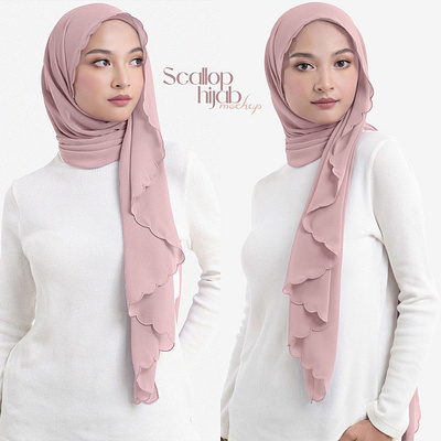 Scallop Hijab Mockup apparel clothes design download fashion female girl hijab mockup psd scallop scarf shawl template woman