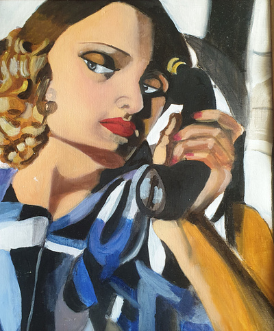 Lempicka on phone artwork copying oil painting painting