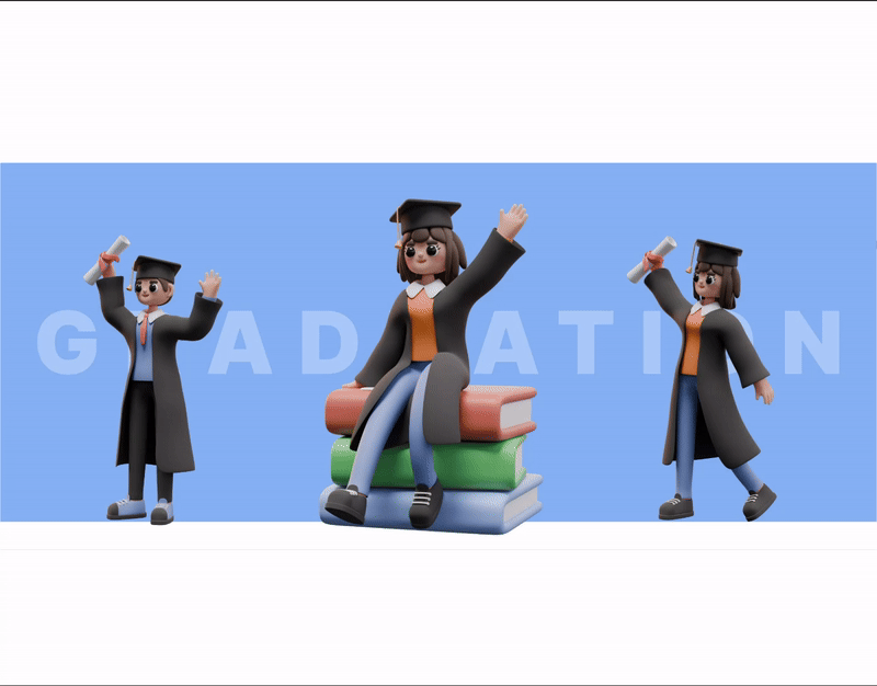 Graduation 3d Illustration for web or app 3d 3d art 3d modeling app illustration blender cartoon character character modeling graduation render study stylized people web illustration