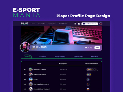 E-Sport Mania Player Profile Page Design e sport player e sports web ui esport esports player profile profile page ui ui ux web webdesign