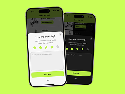 Daily UI #016 — Pop-Up/Overlay app daily dailyui feedback figma gym interface overlay pop up popup rating stars ui ux workout