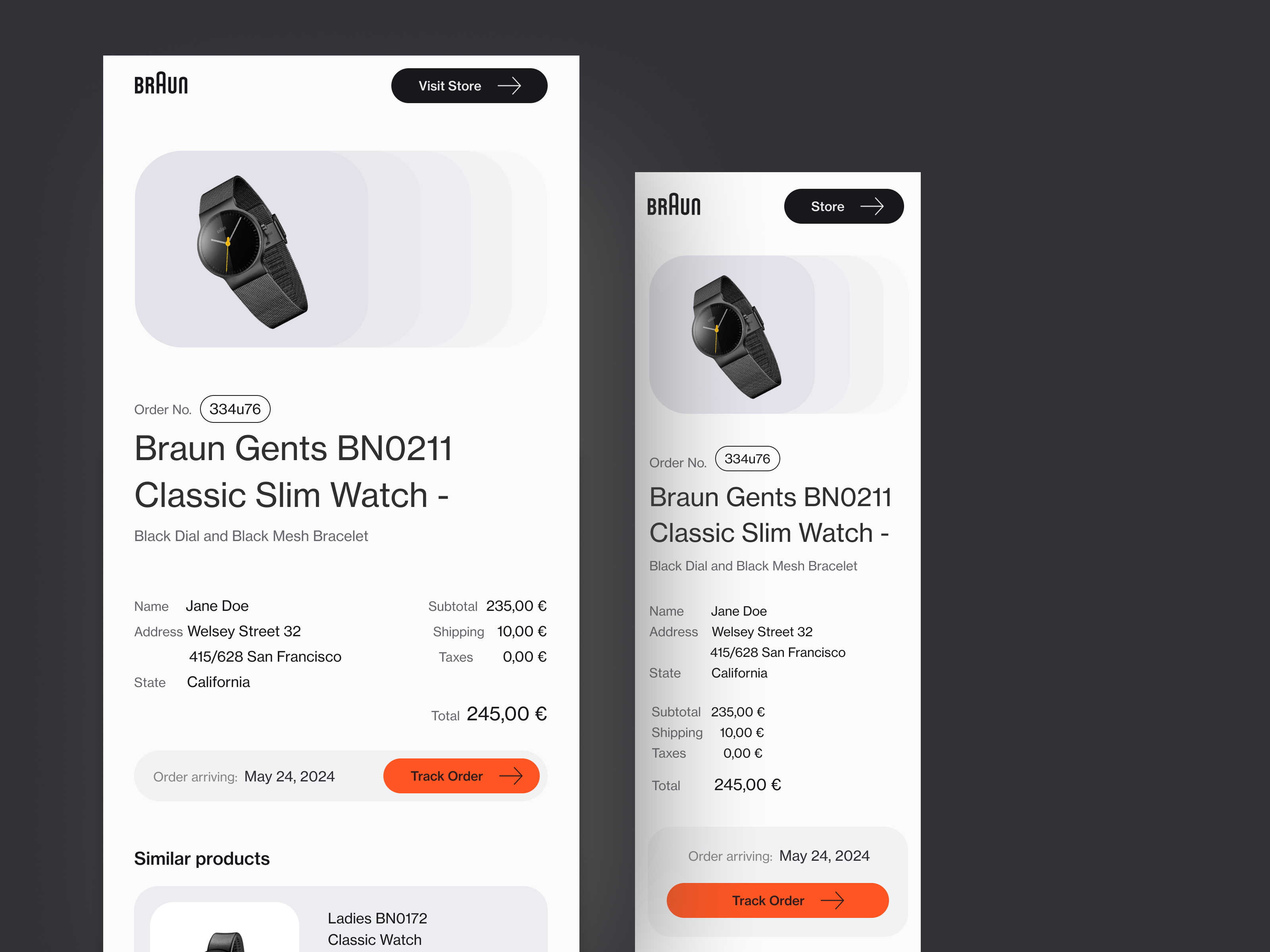 Example of Braun Watches Email Redesign