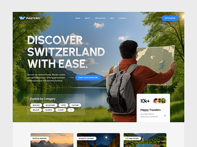 Website Design for Global Travelers - Wander explore places website hero section landing page modern web design travel website ui ux website design