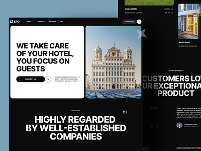 Hotel Management Landing Page 3d website branding dark landing page graphic design hotel management hotel site landing page property wensite ui ux web design website design